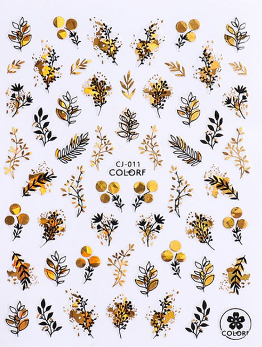 Nail Sticker Holografische Pflanzen Gold 2
