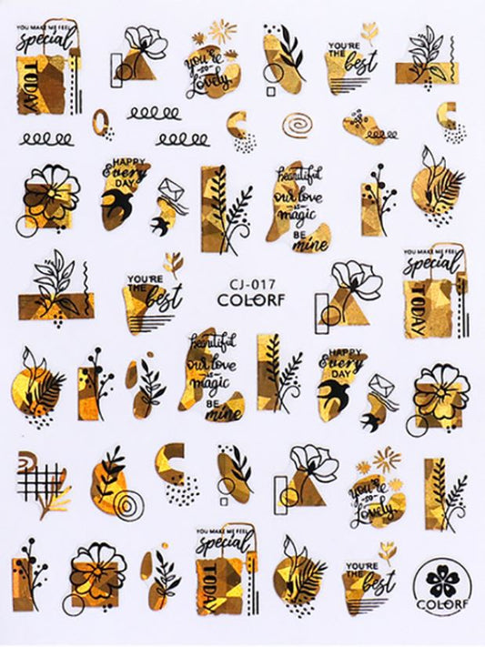 Nail Sticker Holografische Pflanzen Gold 3