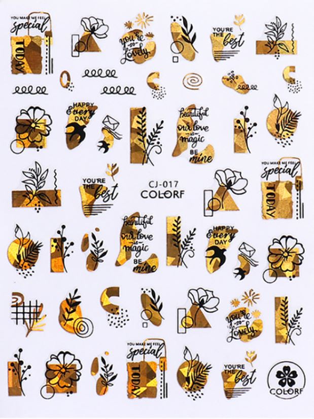 Nail Sticker Holografische Pflanzen Gold 3