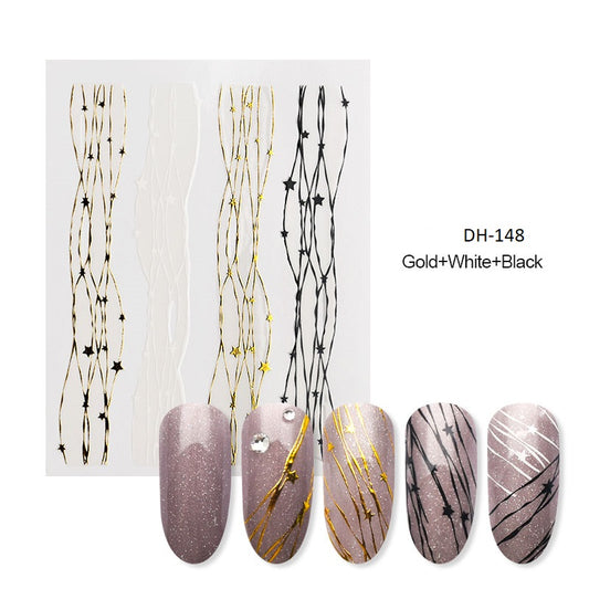 Nail Sticker Schwarz Weiß Gold Muster Linien