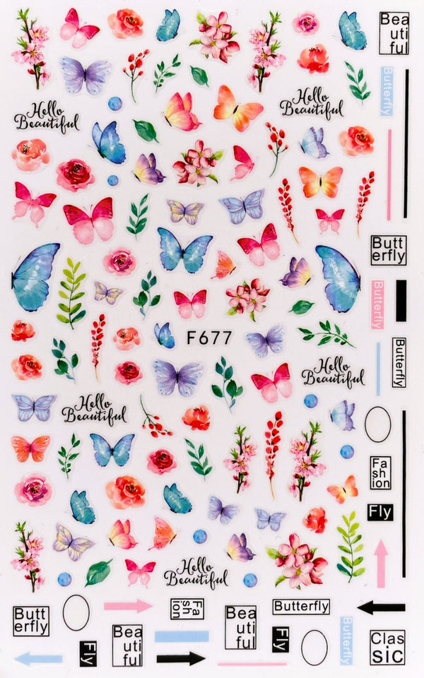 Nail Sticker Bunte Schmetterlinge & Blumen