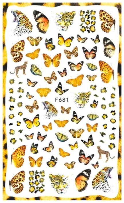 Nail Sticker Leoparden & Gelbe Schmetterlinge