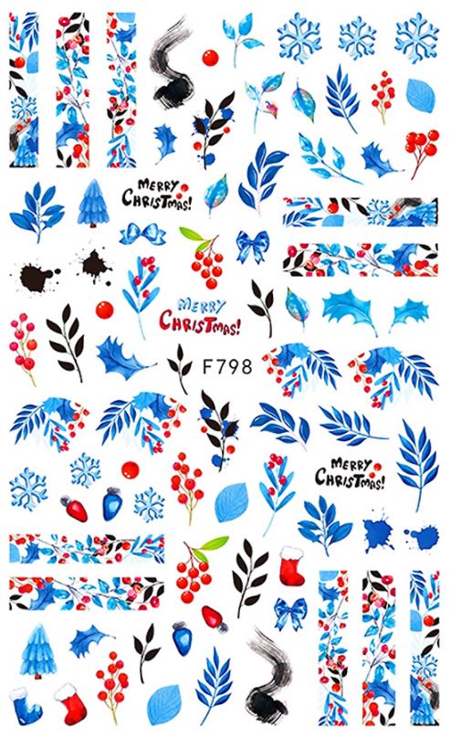 Nail Sticker Weihnachten Blauer Mistelzweig Beeren