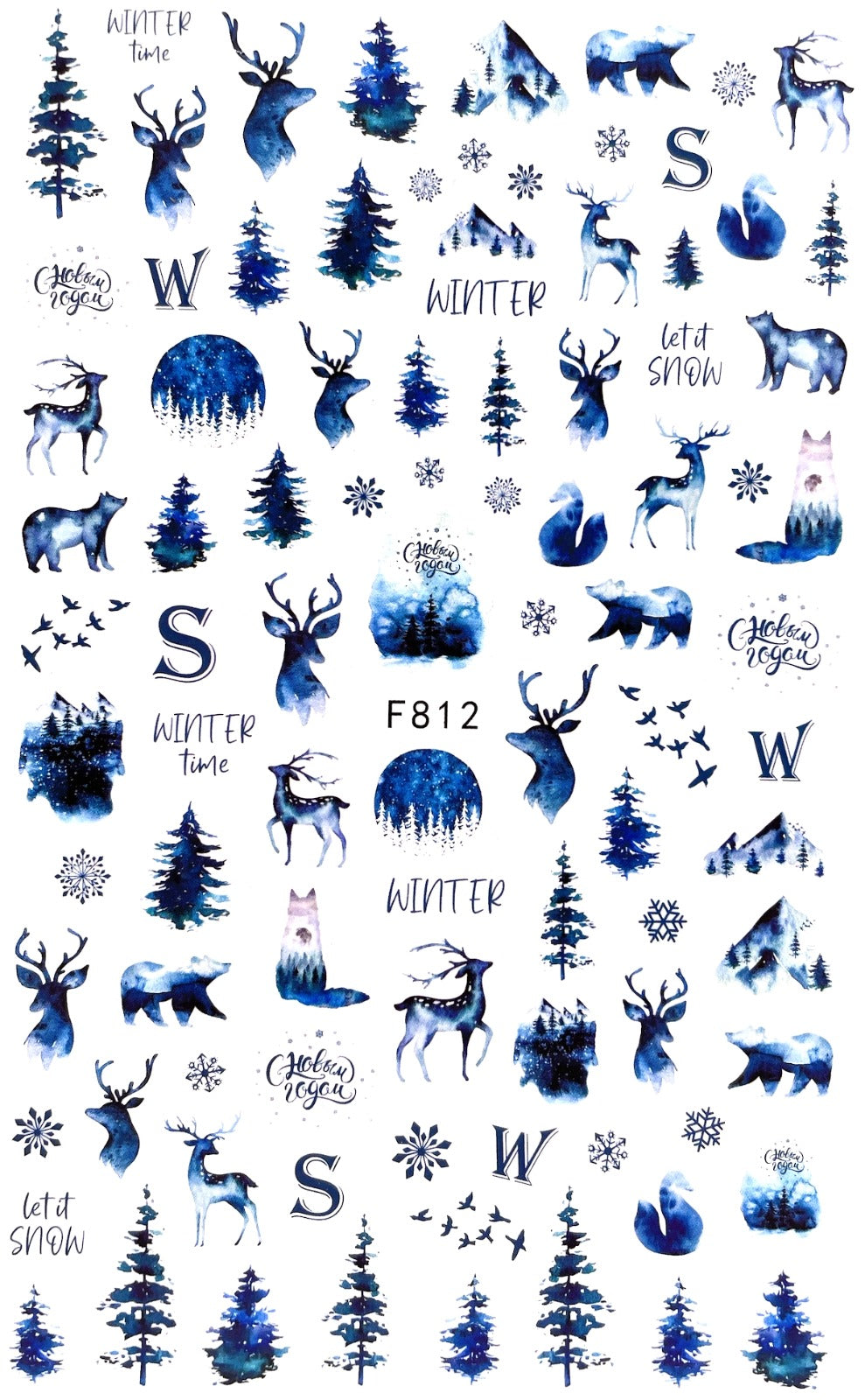 Nail Sticker Winter Blaue Waldtiere