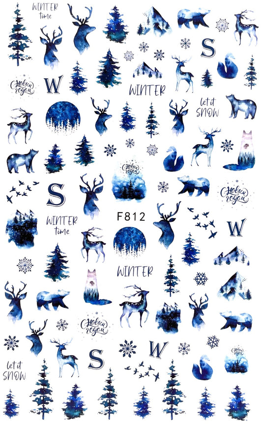 Nail Sticker Winter Blaue Waldtiere