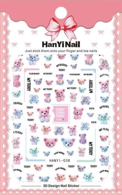 Nail Sticker Teddybär Bunt