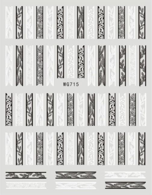 Nail Sticker Blätter Schwarz Weiß